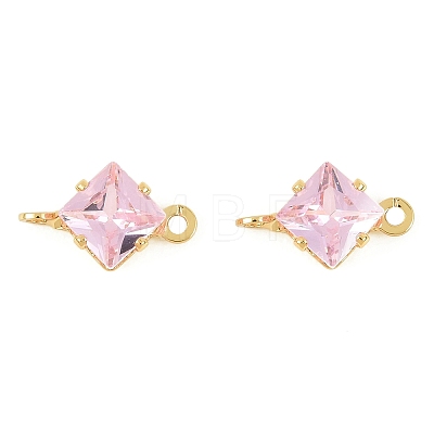 Brass Pave Cubic Zirconia Rhombus Connector Charms KK-P347-04G-01-1