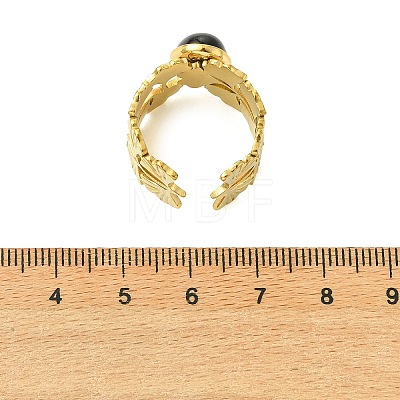 Natural Carnelian/Black Agate/Tiger Eye/Lapis Lazuli/Moss Agate Cuff Open Rings RJEW-JR01079-03-1