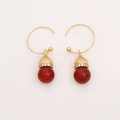 Natural Carnelian & Brass & Cubic Zirconia Dangle Earrings WGAC9F4-03-1