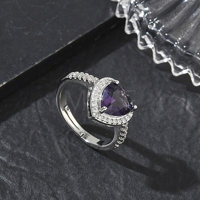 Brass & Purple Heart Cubic Zirconia Finger Rings for Women CU-CBA7E55-14P-1