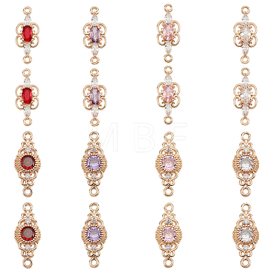 AHADERMAKER 16Pcs 8 Style Brass Pave Cubic Zirconia Connector Charms KK-GA0001-29-1