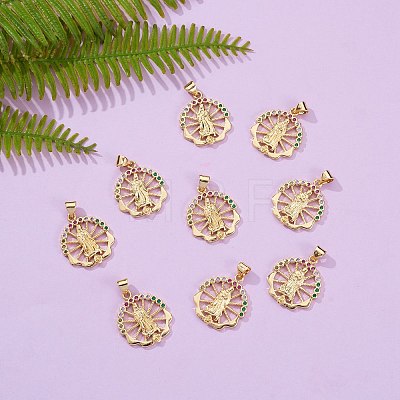 10Pcs Rack Plating Brass Micro Pave Cubic Zirconia Pendants KK-SZ0001-78-1