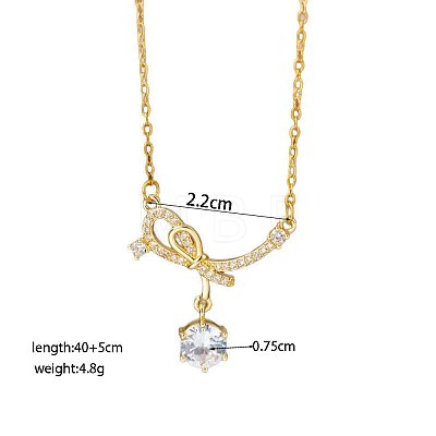 Brass Pave Clear Cubic Zirconia Bowknot Pendant 304 Stainless Steel Cable Chain Necklaces for Women WGFF125-01-1