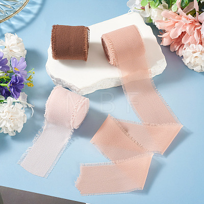3 Rolls Polyester Raw Edges Ribbons SRIB-TAC0002-26E-1