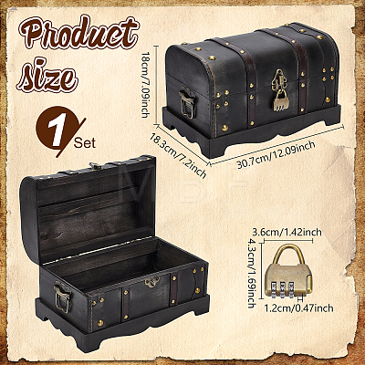 1Pcs Vintage Wooden Jewelry Treasure Chest Packaging Boxes for Trinkets CON-TW0001-06-1