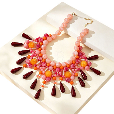 Summer Beach Resin & Glass Layered Bib Necklaces for Women WGA2460-02-1