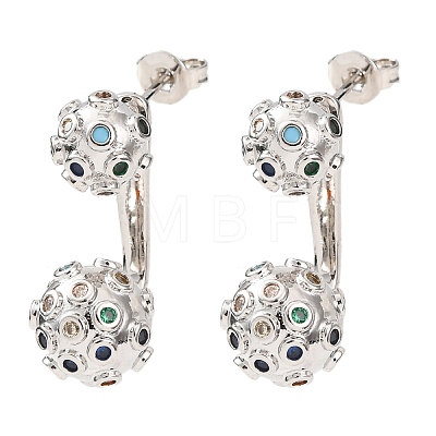 Brass Micro Pave Cubic Zirconia Stud Earrings EJEW-D351-13P-01-1