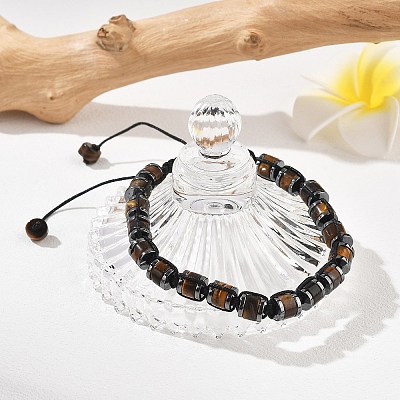 Adjustable Natural Tiger Eye and Non-magnetic Synthetic Hematite Braided Bead Bracelets BJEW-Z090-01K-1