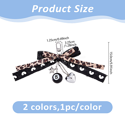 2Pcs 2 Colors Alloy & Cloth Bowknot Pendant Decorations HJEW-DC0001-40-1