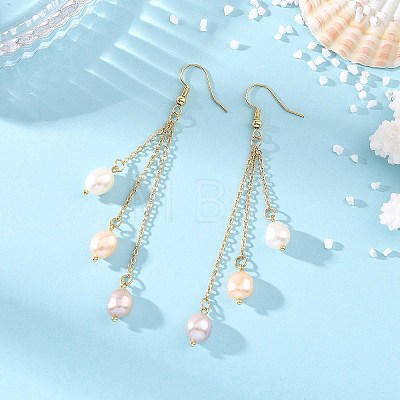 Natural Cultured Freshwater Pearl Tassel Dangle Earrings EJEW-JE07381-02-1