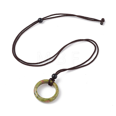 Natural Unakite Ring Pendant Necklace with Nylon Cord for Women NJEW-F306-02G-1