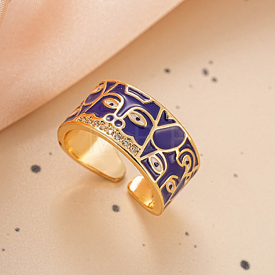 Brass Micro Pave Cubic Zirconia Enamel Cuff Open Rings for Women WG5EFAC-03-1