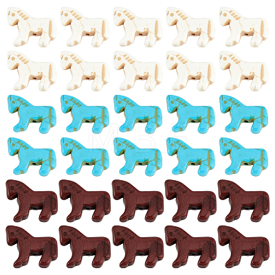 30Pcs 3 Colors Synthetic Turquoise Dyed Horse Beads G-PH0003-43-1
