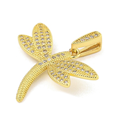 Dragonfly Rack Plating Brass Micro Pave Clear Cubic Zirconia Pendants KK-Z053-12G-1