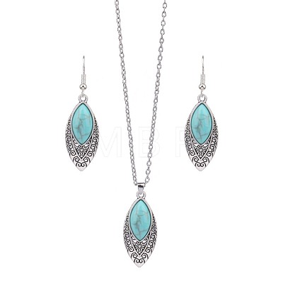 Bohemian Ethnic Style Zinc Alloy & Synthetic Turquoise Pendant Necklaces & Dangle Earrings Sets WG7E01E-10-1