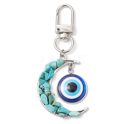 Alloy Moon & Synthetic Turquoise Chip Beads & Resin Evil Eye Pendant Decorations HJEW-JM02342-02-1