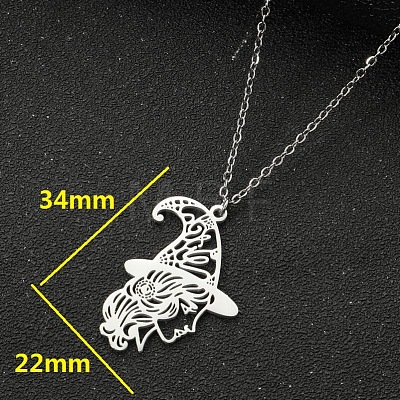 Halloween 201 Stainless Steel Witch Outline Pendant Necklaces for Women WG0654A-02-1