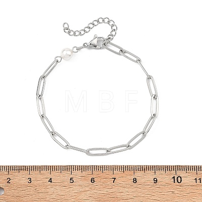Shell Pearl & 304 Stainless Steel Paperclip Chain Bracelets for Women BJEW-JB13820-1