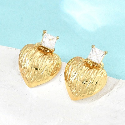 304 Stainless Steel Pave Single Cubic Zirconia Heart Stud Earrings for Women SA-CBAB549-04G-1
