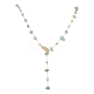 Natural Green Aventurine Chip Handmade Link Chain Necklaces NJEW-JN05811-02-1
