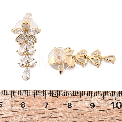 Brass Clear Cubic Zirconia Stud Earrings EJEW-D301-06G-03-1