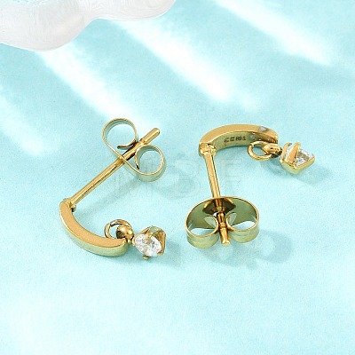 304 Stainless Steel Pave Single Cubic Zirconia Stud Earrings for Women SA-CBAB549-05G-1