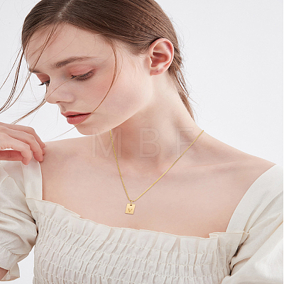 1Pc Stainless Steel Letter Rectangle Pendant Necklaces NJEW-LP0001-34V-G-1