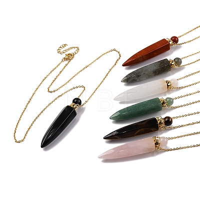 Natural Mixed Stone Bullet Shaped Perfume Bottle Pendant Necklaces G-B089-02G-1