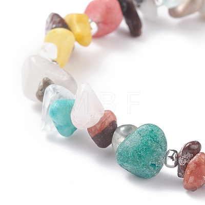 Natural & Synthetic Mixed Gemstone Chips Beaded Stretch Bracelet for Women BJEW-JB07657-01-1