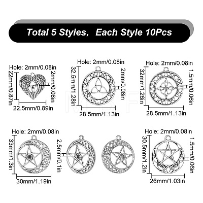 50Pcs 5 Style Tibetan Style Alloy Pendants FIND-SC0005-14-1