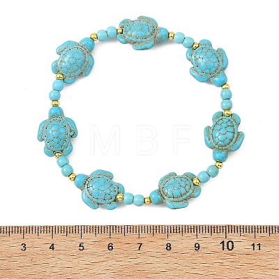 Synthetic Turquoise & Brass Beads Stretch  Bracelets for Women Men BJEW-JB13876-02-1
