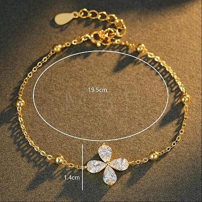 925 Sterling Silver Pave Clear Water Drop Cubic Zirconia Flower Link Bracelets for Women Daily Casual Gift MI7904-1-1