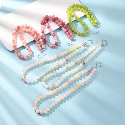 8MM Dyed Natural Green Jade Round Beaded Necklaces GG-CBAA808-04P-C-1