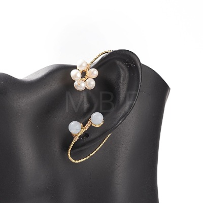 Natural Quartz & PearlBraided Flower Cuff Earrings EJEW-JE04957-04-1