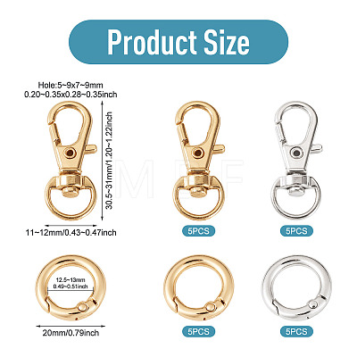10Pcs 2 Colors Alloy Swivel Snap Hook Clasps & 10Pcs 2 Colors Alloy Spring Gate Rings Findings Kits FIND-TADJ0001-25-1