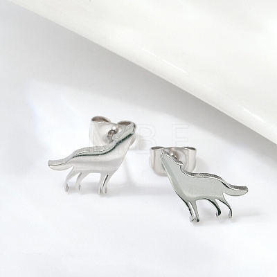 Non-Tarnish Wolf 304 Stainless Steel Stud Earrings for Women EJEW-Z017-13P-1