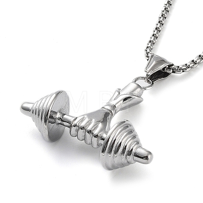 Non-Tarnish 304 Stainless Steel Dumbbell Pendant Necklaces NJEW-Z023-01P-1