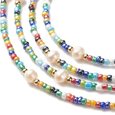 Natural Pearl & Glass Seed Beaded Rope Knot Multi Layered Necklace for Women NJEW-JN03908-02-1