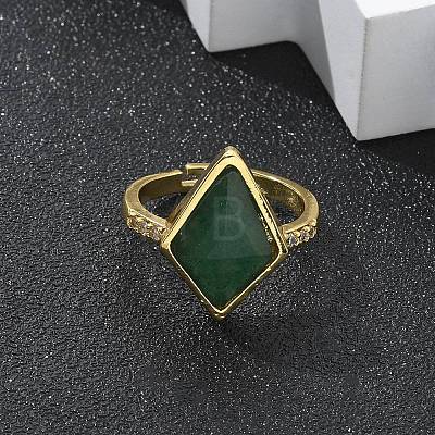 Rhombus Natural Green Aventurine Finger Rings RJEW-B113-01G-03-1