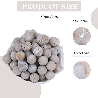 80Pcs Round Silicone Focal Beads SIL-SZ0001-24-31-1