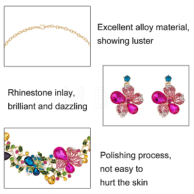 ANATTASOUL Colorful Rhinestone Flower of Life Pendant Necklace & Dangle Stud Earrings SJEW-AN0001-12-1