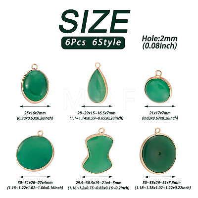 Mega Pet 6Pcs 6 Style Natural Green Oynx Agate Pendants G-MP0001-02-1