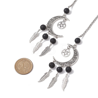 Moon with Feather Alloy Pendant Decorations HJEW-JM02298-01-1