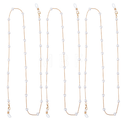 3Pcs Iron Curb Chain with Plastic Pearl Heart Bead Eyeglasses Chains AJEW-CN0007-84-1
