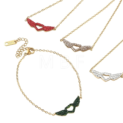 Valentine's Day 304 Stainless Steel Rhinestone Heart with Angel Wings Link Bracelets SA-CBA5F76-01G-1
