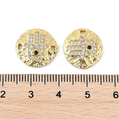 Brass Micro Pave Clear Cubic Zirconia Disc with Hamsa Hand Connector Charms KK-P300-24G-01-1