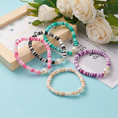 Polymer Clay Heishi Beads Stretch Bracelets BJEW-JB05773-1
