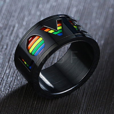 Rainbow Color Pride Flag Word Love Rotating Enamel Finger Ring RABO-PW0001-034B-1