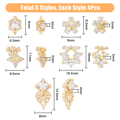 20Pcs 5 Style Brass Micro Pave Clear Cubic Zirconia Cabochons KK-DC0003-25-1