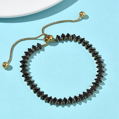 304 Stainless Steel Pave Horse Eye Jet Rhinestone Slider Bracelets for Women BJEW-G779-01G-1